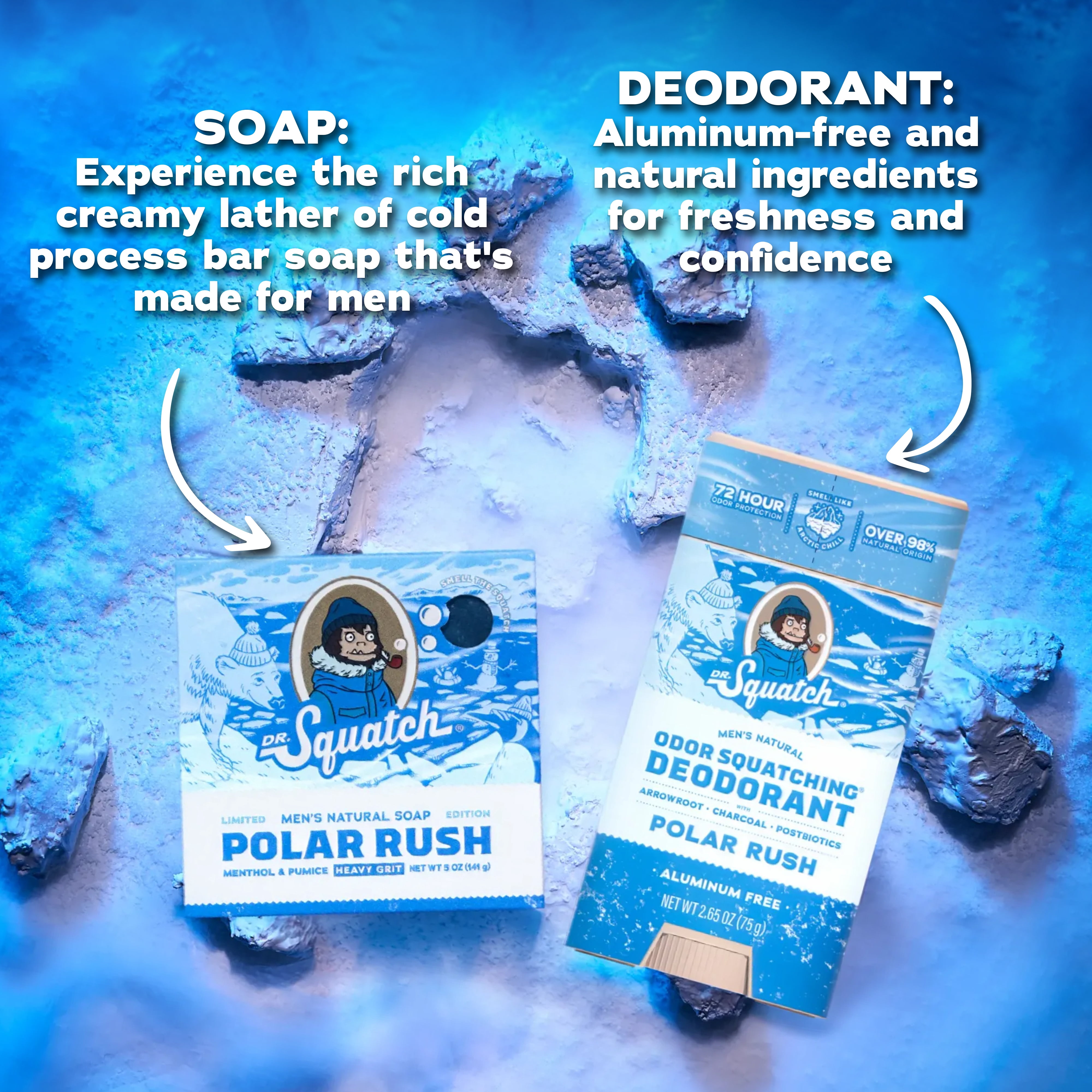 Dr. Squatch Polar Rush Holiday Gifts for Men – Natural Bar Soap + Aluminum Free Deodorant (2-Pack)