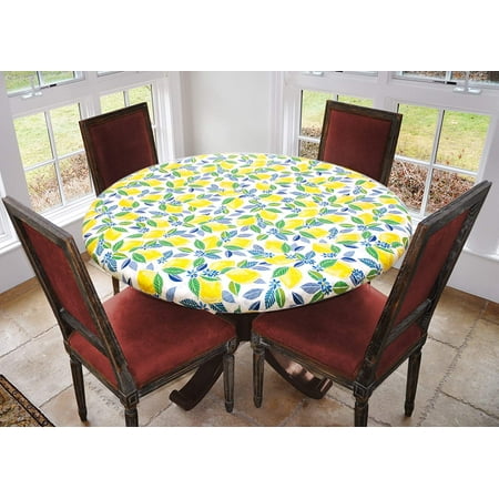 

Covers For The Home Deluxe Elastic Edged Flannel Backed Vinyl Fitted Table Cover - Contemporary Lemon Pattern - Large Round - Fits Tables up to 45 - 56 Diameter (ETCLEM60-C4H)