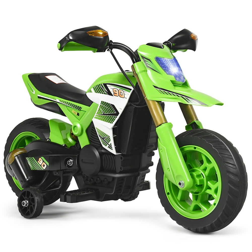 Gymax 6V Licensed Kids Ride On Motorcycle w/ Headlight Training Wheels Green