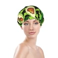thumbnail image 3 of Easygdp Avocado Green Striped Shower Caps for Women, Double Waterproof Layers Shower Cap, Quick Drying Bath Hair Cap Reusable, 3 of 9