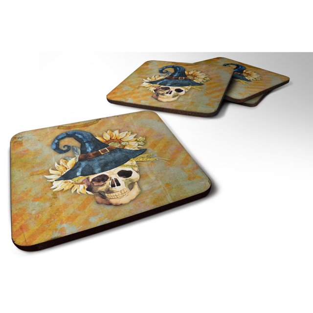 "Treasures Day of The Dead Witch Skull - Posavasos de espuma, juego de 4, 3,5, multicolor" Caroline's Treasures BB5126FC