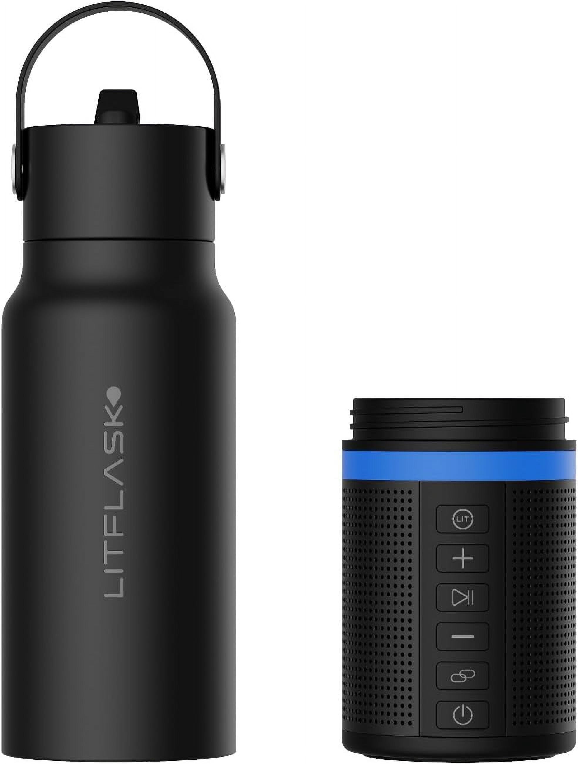 LITFLASK Smart Water Bottle with Premium Bluetooth Speaker, Black, Portable Charger, LED Light, Stainless Steel, Mix & Match Colors, 20oz - Oprah's Favorite Things 2024