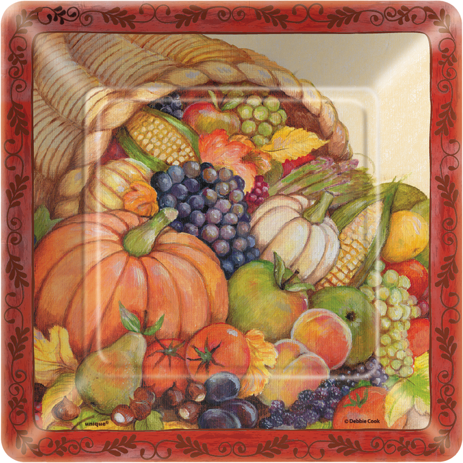 Thanksgiving Tableware Cornucopia 10 7" Dessert Plates Red