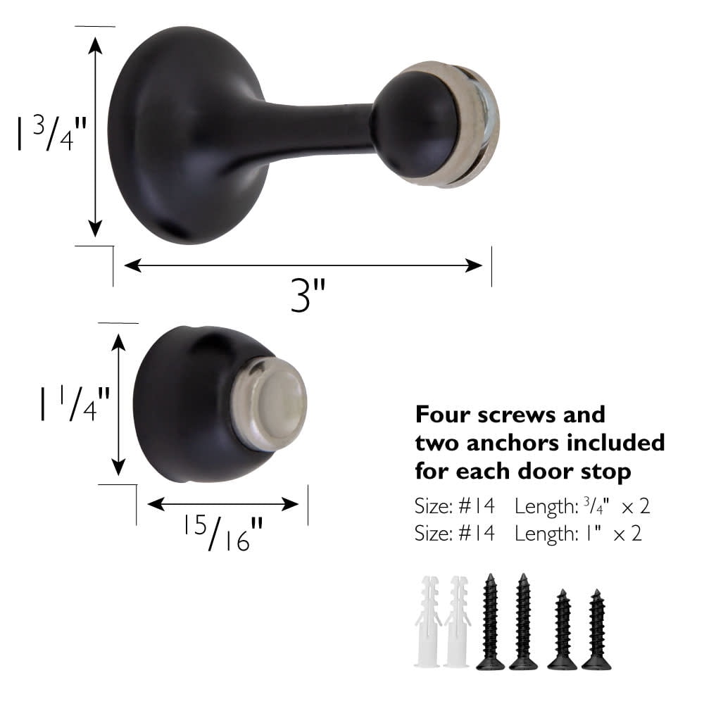 Design House 2-Pack Magnetic Door Stop Wall Protectors with Magnetic Tip, Matte Black