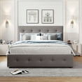 thumbnail image 2 of MODERNLUXE Queen Size Upholstered Platform Bed with Twin XL Trundle and 2 Drawers,Linen Fabric Solid Wood Bed Frame for Space Saving,Light Gray, 2 of 7