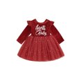 thumbnail image 1 of Faithtur Robe de Noël pour Fille, Imprimé Lettre, Manches Longues, Tulle à Sequins, Robe de Fête pour Bébé, Vêtements de Printemps, 1 of 9