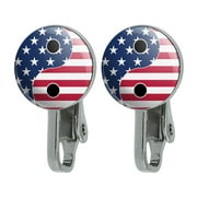 USA Patriotic Yin and Yang American Flag Novelty Clip-On Stud Earrings