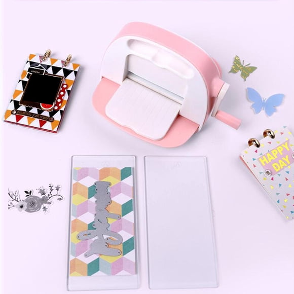 Cortadora de papel artesanal portátil BLESIY para tarjetas álbumes de recortes decoración en relieve rosa