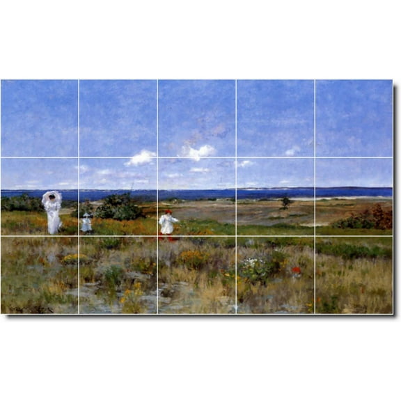 Ceramic Tile Mural-William Chase Waterfront Painting 421. 21.25" w x 12.75" h using (15) 4.25 x 4.25 ceramic tiles