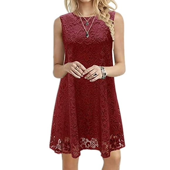 Gspmoly Dresses for Women Plus Size, Women Sexy Solid Sleeveless Dress Summer Round Neck Loose Pullover Dresses Vacation Dresses for Women Deals