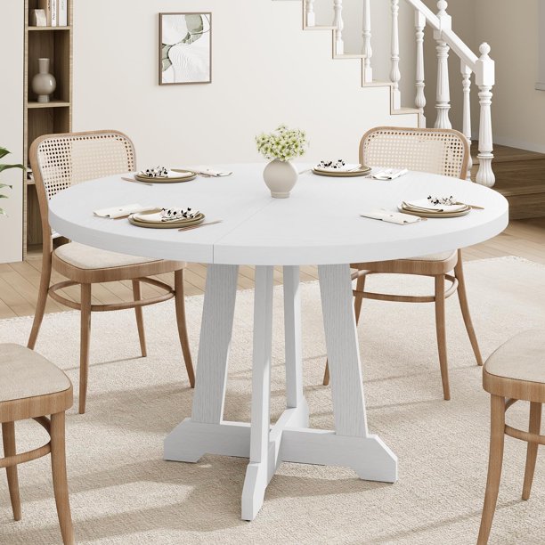 Yeshouse Mesa de comedor para 4-6 personas, redonda de madera de 119 cm de diámetro con patas resistentes, perfecta para la cocina o el comedor (sillas no incluidas)