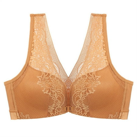 

Jieowen Plus Size Wireless Front Closure Bra For Women Push Up Bralette Lace Brassiere Deep V Back Bras Seamless