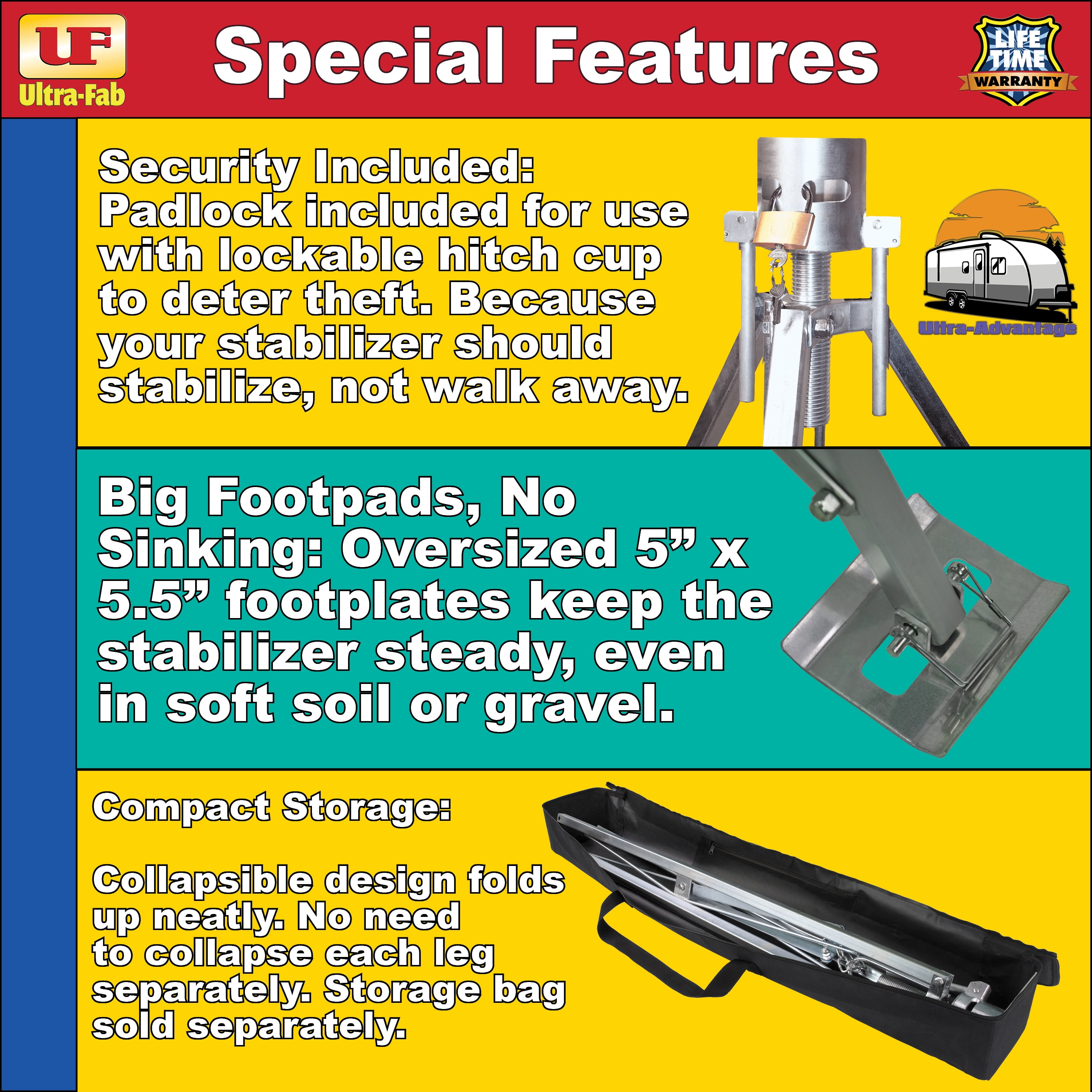 Ultra-Fab Ultra-Adjustable King Pin Tripod Stabilizer, Fits Fifth Wheel RVs, 33"–62" Height, Heavy-Duty Steel, 1,200 lb Capacity, 19-950600