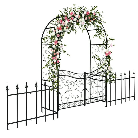 Ktaxon Garden Arch, Iron Arch for Climbing Plants,  7.2 FT Garden Arch With Seat Weather-Resistant, Black