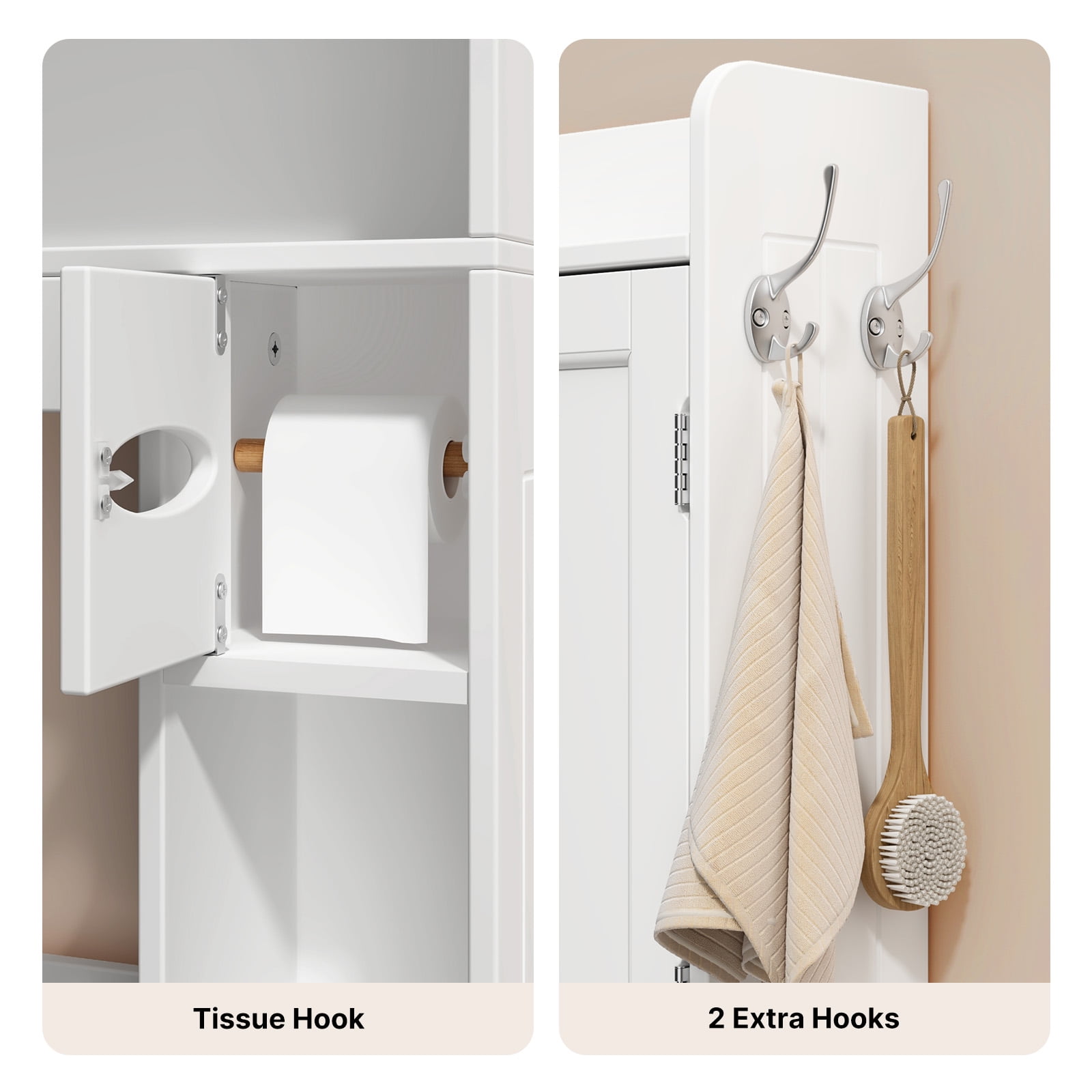70.3"Over The Toilet Storage Cabinet, Bathroom Cabinet with Adjustable Shelves & Toilet Paper Holder, Anti-Tip, White