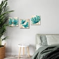 thumbnail image 5 of 3 Pieces Teal Flower and Butterfly Canvas Prints Floral Oil Painting Gold Blue Wall Art for Bathroom Bedroom Ready to Hang Each Size 12x12 Inches (Teal), 5 of 6