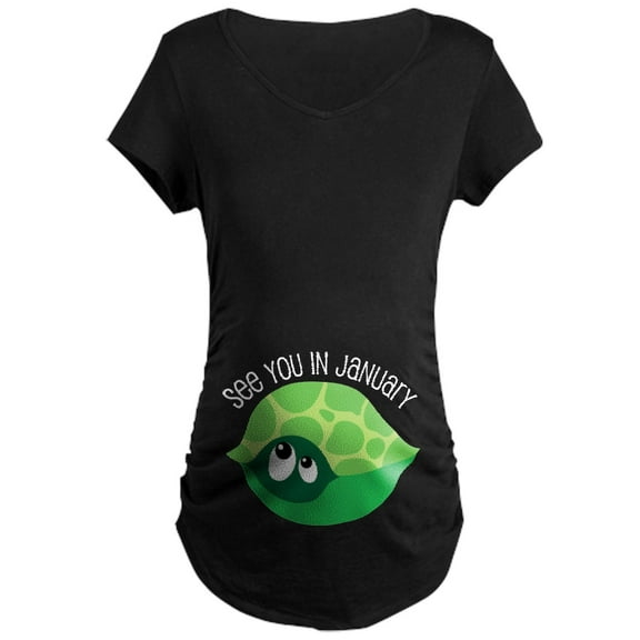 CafePress - January Turtle Due Date Pregnancy Maternity Dark T - Maternity Dark T-Shirt