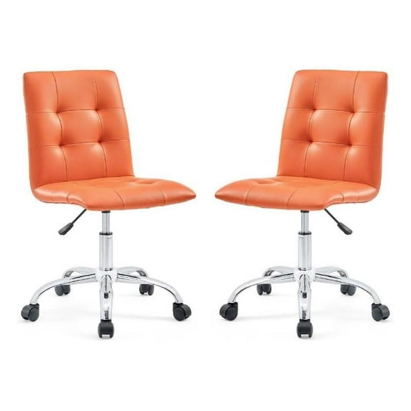 Pemberly Row Swivel Faux Leather Office Chair in Orange - Set of 2