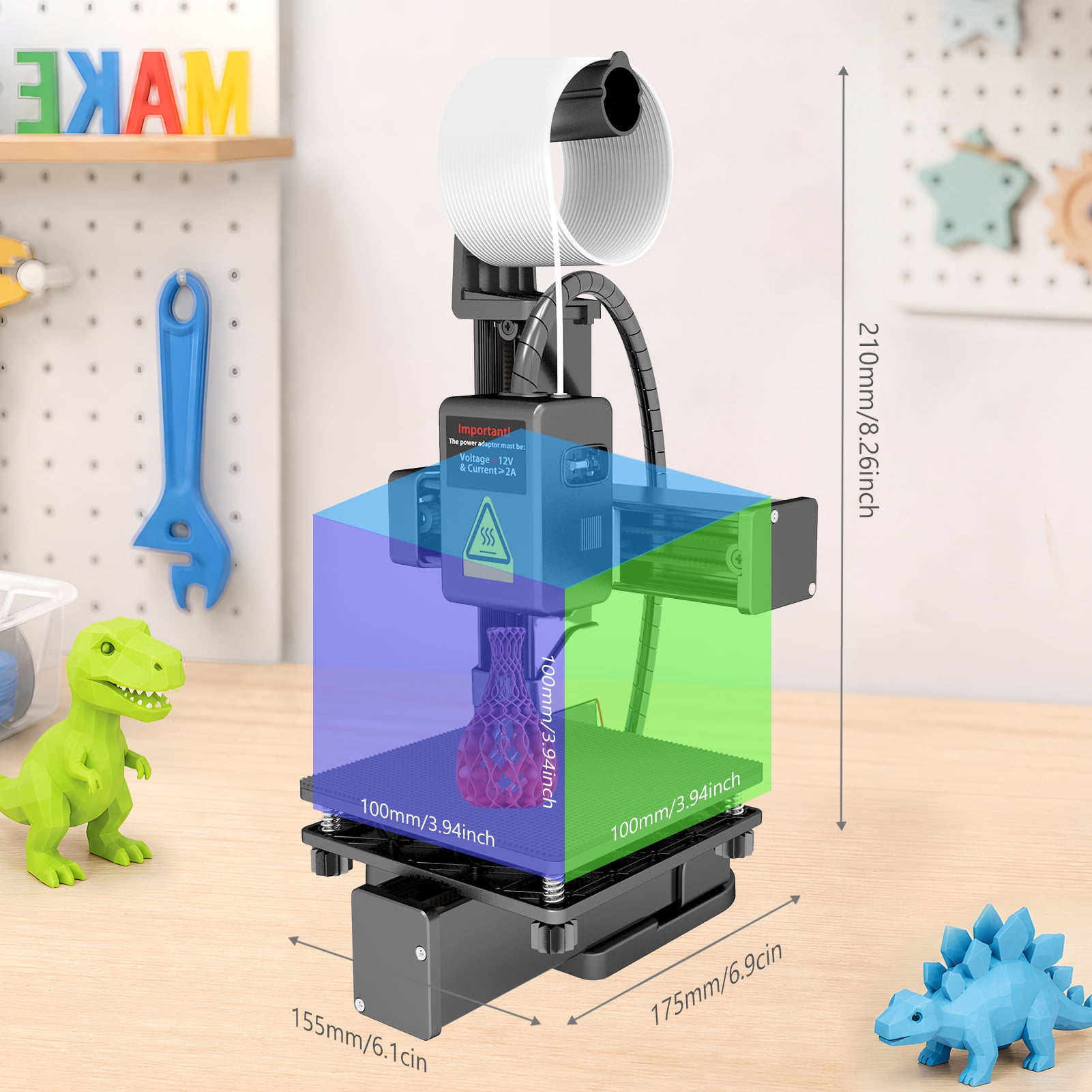 EasyThreed Mini 3D Printer with Removable Build Plate,100x100x100mm Build Volume, for Beginners, Kids Toys