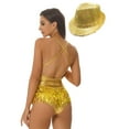 thumbnail image 2 of TiaoBug Womens Shiny Sequin Tassel Leotard Fringe Bodysuit Ballroom Latin Jazz Costumes with Hat Gold L, 2 of 7