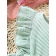 thumbnail image 6 of Elippeo Baby Girl Summer 2Pcs Outfit 3 6 12 18 Months Solid Ribbed Ruffled Sleeveless Bow Romper Dress with Headband, 6 of 9