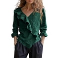 thumbnail image 5 of AKOEE Cotton Linen Shirts for Women Ruffled V Neck Tops S-3X Long Sleeve Casual Summer Beach Vacation Outfits (XL, Green), 5 of 7
