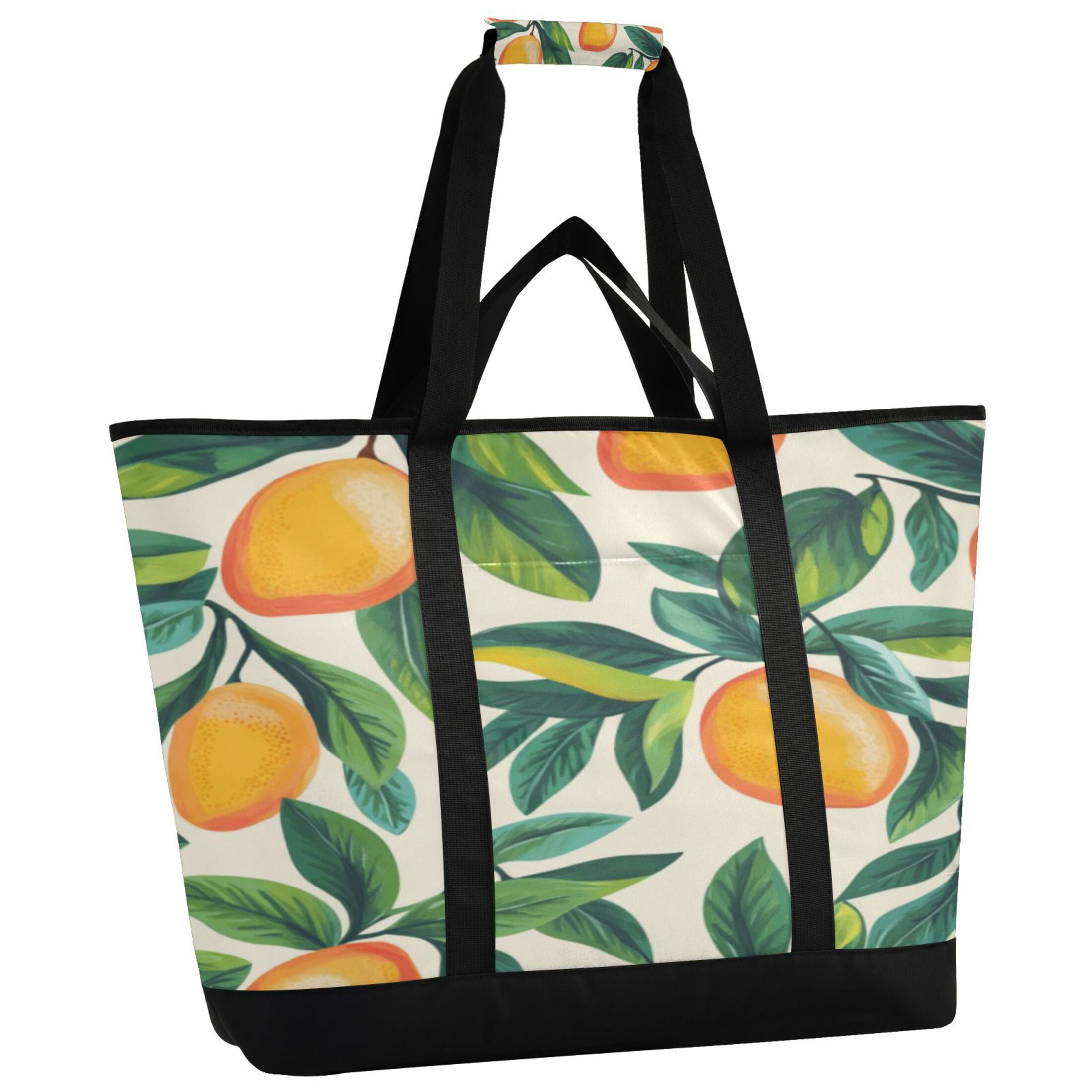 Large Hand-held Ice Pack Picnic Bag Insulation and Refrigeration Suitable for Shopping Picnics and Camping Lemons and Leaves