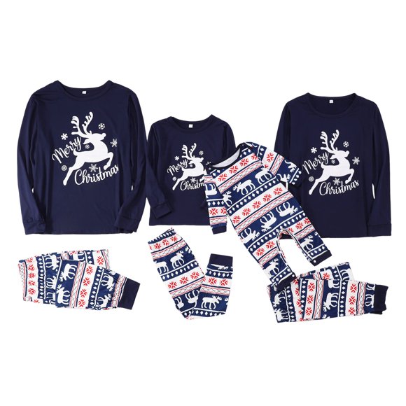 Ediodpoh Family Pajamas Matching Sets Family Christmas Pajamas with Family Set Christmas Print Top and Plaid Pants (Dad) Blue S