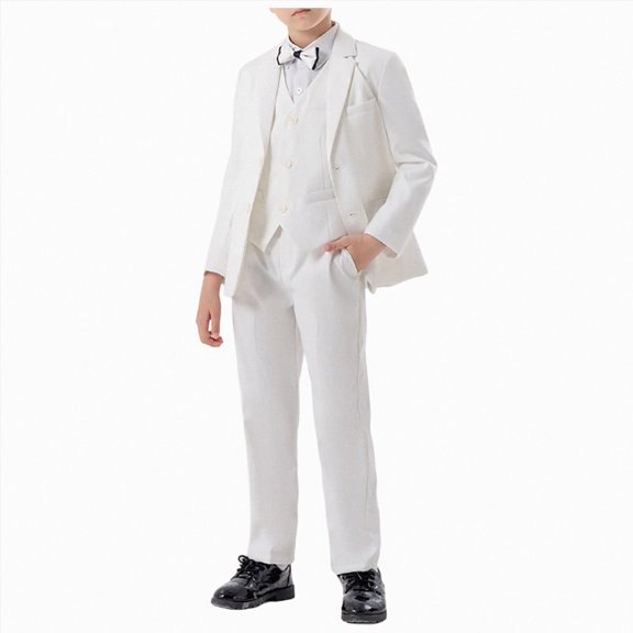 WXFAZCVU Boys Formal Suits 5 Piece Kids Jacket Pants Set with Dress Shirt and Tie for Wedding Prom Size 9-10 Years