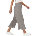 thumbnail image 4 of Linen Pants Women Summer Casual Ruffle Hem Wide Leg Drawstring Elastic Waist Capri Pants with Pockets Beach Vacation Travel Pants L, 4 of 7