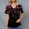 thumbnail image 4 of Womens Valentine Day Scrubs V Neck Nursing Love Heart Print Cute Scrubs Short Sleeve Plus Size Medical Uniforms with Pockets Black S, 4 of 4
