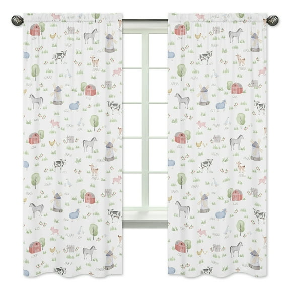 Farm Animals Semi-Sheer Rod Pocket Curtain Panels (Set of 2) by Sweet Jojo Designs
