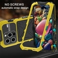 thumbnail image 4 of ELEHOLD Heavy Duty Case for iPhone 15 Plus,Rugged Military Grade Shockproof Case,with Screen Protector Built-in Hidden Foldable Kickstand Metal Back Cover Case for iPhone 15 Plus 6.7" - Yellow, 4 of 10
