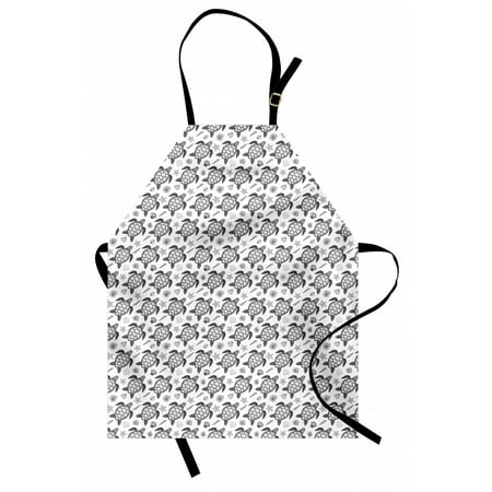 

Turtle Apron Nautical Animals Pattern Sea Turtle Shells and Starfish Monochrome Illustration Unisex Kitchen Bib with Adjustable Neck for Cooking Gardening Adult Size Black and White by Ambesonne
