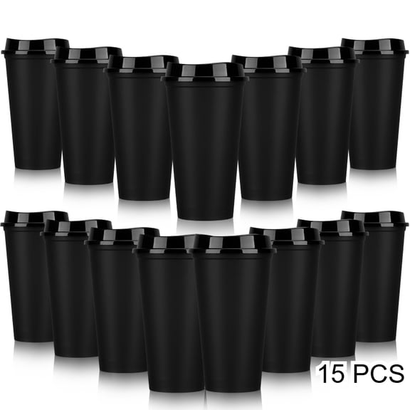 15pcs Reusable Plastic Cups - 16oz Travel Cups with Lids, Leakproof Disposable Cups, BPA-Free, Plastic Cups for Takeout, Suitable for Hot and Cold Drinks, Perfect for Home, Office and Parties