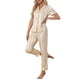 thumbnail image 4 of Conjunto de pijama de 2 piezas para mujer INSPIRE CHIC, camisa de satén de botones cortos con pantalones largos, talla XS, color champán, 4 of 6