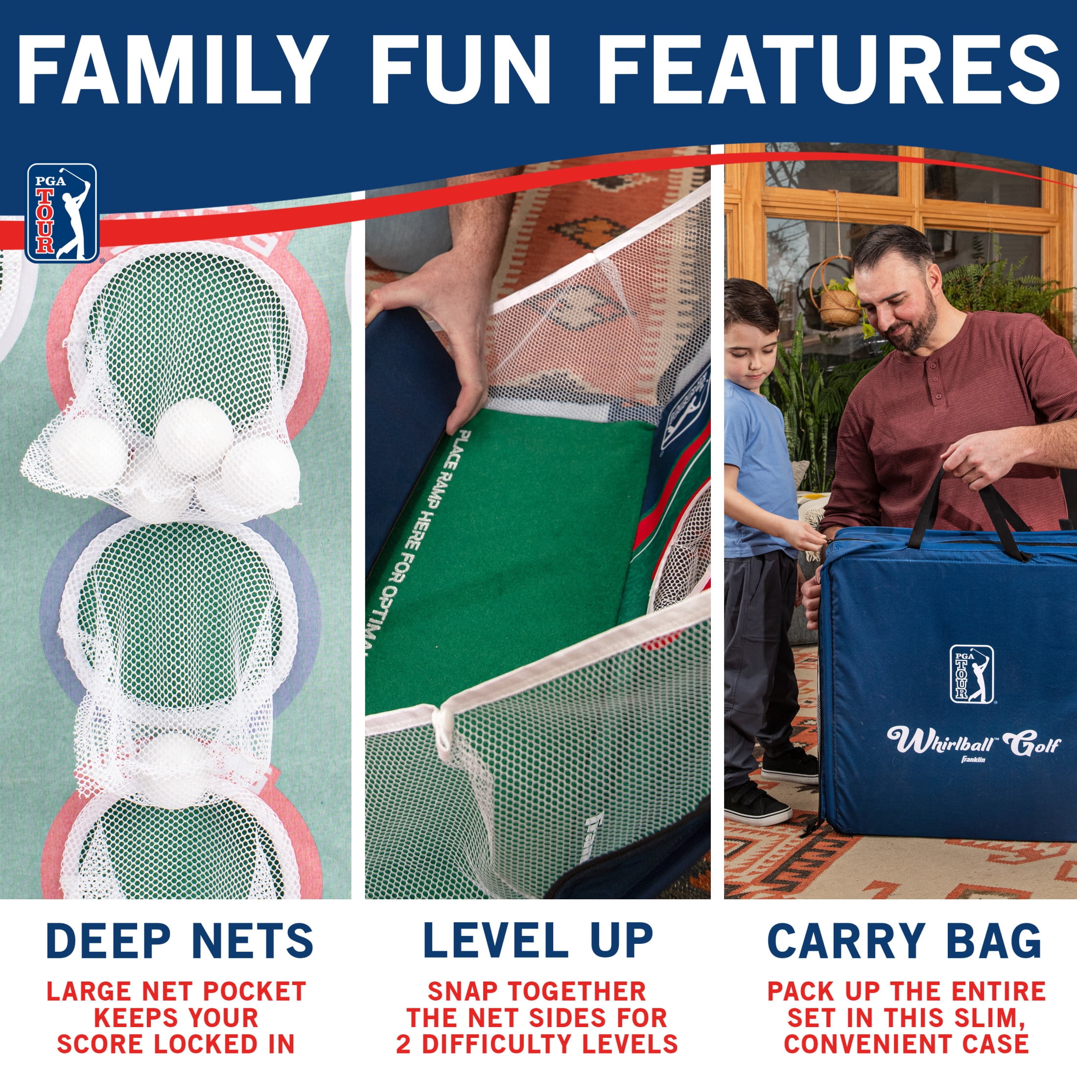 Franklin Sports Putting Green Game - PGA Whirlball Golf - Whirlball Target with Putting Matt - Height Adjustable Putter & 6 Foam Balls - Fun for Adults & Kids
