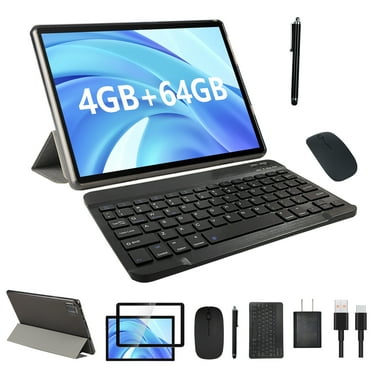 Tablet 10 Inch Android 11 OS, 2 in 1 Tablets With Keyboard, 64GB ROM 4GB RAM 10.1" Tablets, 8MP Camera, 6000mAh Battery, 1280 * 800 FHD, Include Keyboard/Mouse/ Case/ Stylus Pen/Tempered Film Wifi Tab