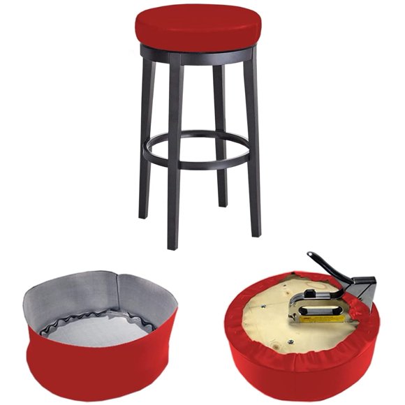 Bar Stool Replacement Cover Round DIY Staple On Heavy Duty Commercial Vinyl Restaurant Kitchen Office Exam Chair (15 inch Diameter, Red)