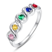 Personalized Promise Mothers Ring with 2-5 Simulated Birthstone 925 Sterling Silver Rings with 3-5 Names Engagement Rings