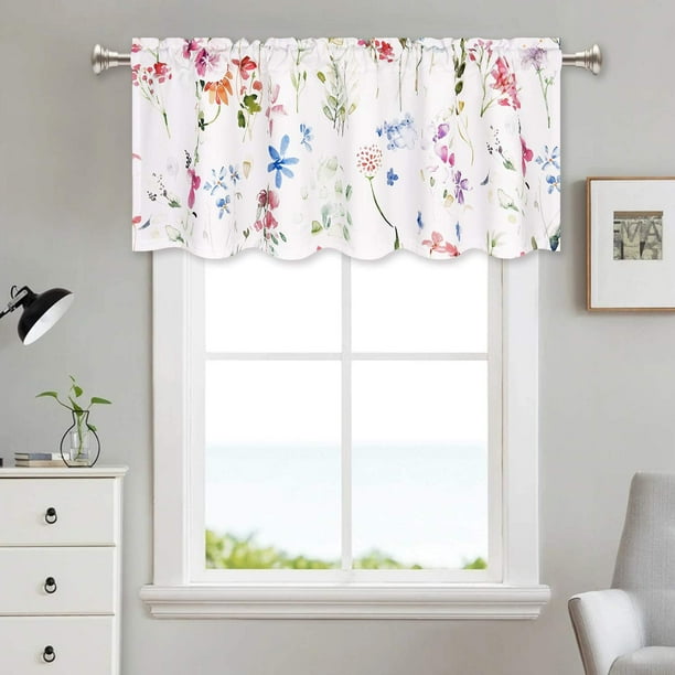 Alishomtll Floral Valance Window Curtains Watercolor Flower Kitchen ...