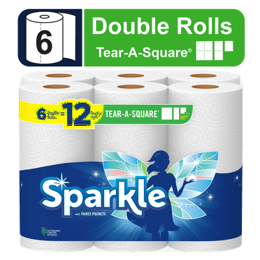 Sparkle Tear-a-Square Double Roll has 110 2-ply sheets Paper Towels, 6 Double Rolls