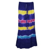 Mogul Womens Crinkle Purple Tie Dye Maxi Skirt Cotton Blend Bohemian Style A-Line Gypsy Skirts