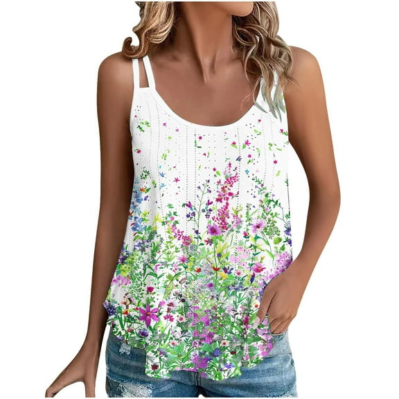 Lindreshi Tank Tops for Women 2024 Loose Fit 2024 Women's Spring and Summer New Tank Eyelet Embroidery Scoop Neck Fashion Print Casual Fashion Top Blouse
