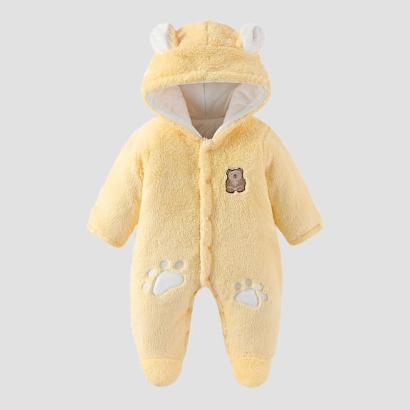 Busydd Baby Girl Romper 3 Months-2 Years Comfortable Warm Fleece Button Baby Boy Romper Fashion Cute Long Sleeve Hooded Baby Girl Winter Clothes 1 Years