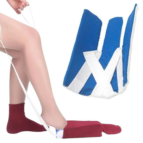 Blue Sock Aid Device for Seniors. Non-Woven Fabric and PP Sock Aids for Putting on Socks with 29.5 Inch Straps. Sock Assistant Device no Bending for Elderly, Pregnant, Diabetics