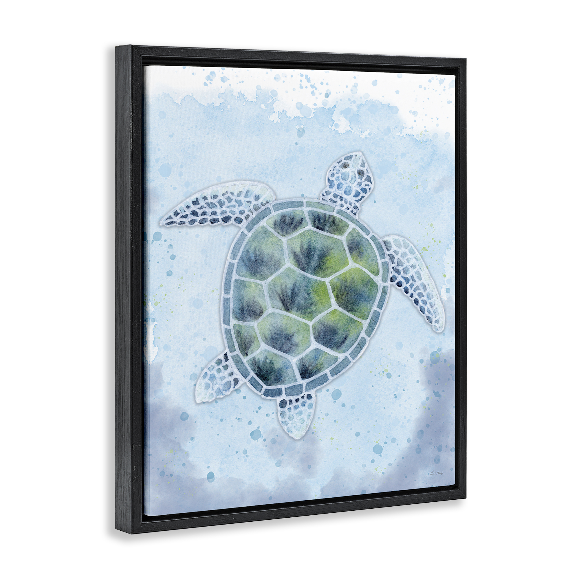Stupell Industries Stained Glass Turtle Nautical & Beach Painting Black Floater Framed Canvas Art Print Wall Art, 25 x 31