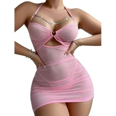 Sexy Lingerie for Women Sheer Lingerie Set Bodycon Mini Lingerie Dress Ruched Party Clubwear Outfits