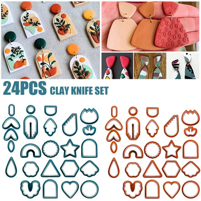 MesaSe 24pcs Clay Earring Cutters Set for Polymer Clay Jewelry Making Different Sizes and Irregular Shape Plastic Polymer Clay Cutters Handmade Set for Beginners DIY Earrings Jewelry Gift