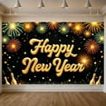 thumbnail image 3 of Golden Theme Happy New Year Banner Firework Design New Year Display Festive Sparkling Decor Festive Backdrop for New Year Party Holiday Celebration Indoor Event, 3 of 9